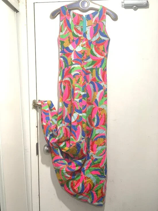 VINTAGE HANDMADE SLEEVELESS MAXI COLORFUL DRESSES SIZE S - Picture 4 of 9